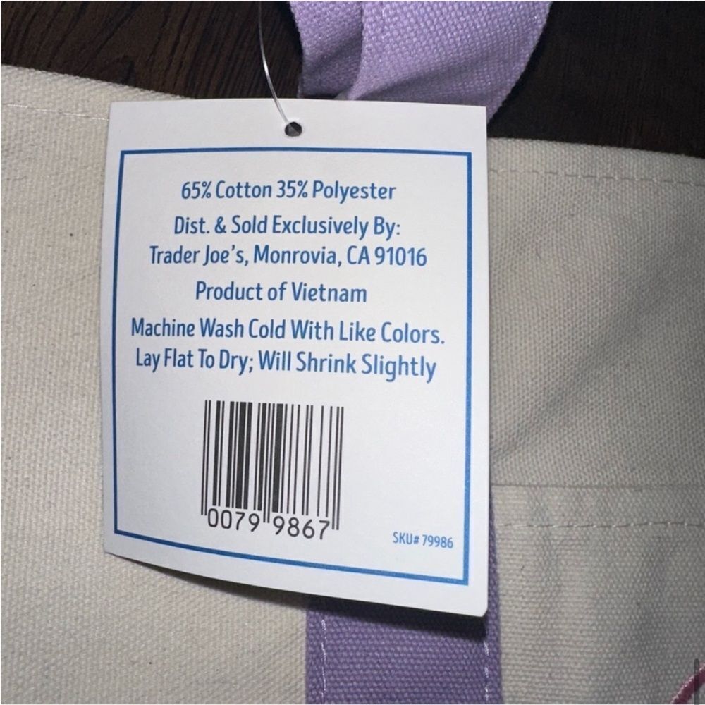 NWT Trader Joe’s mini pastel canvas tote bags lavender and white - Picture 5 of 5